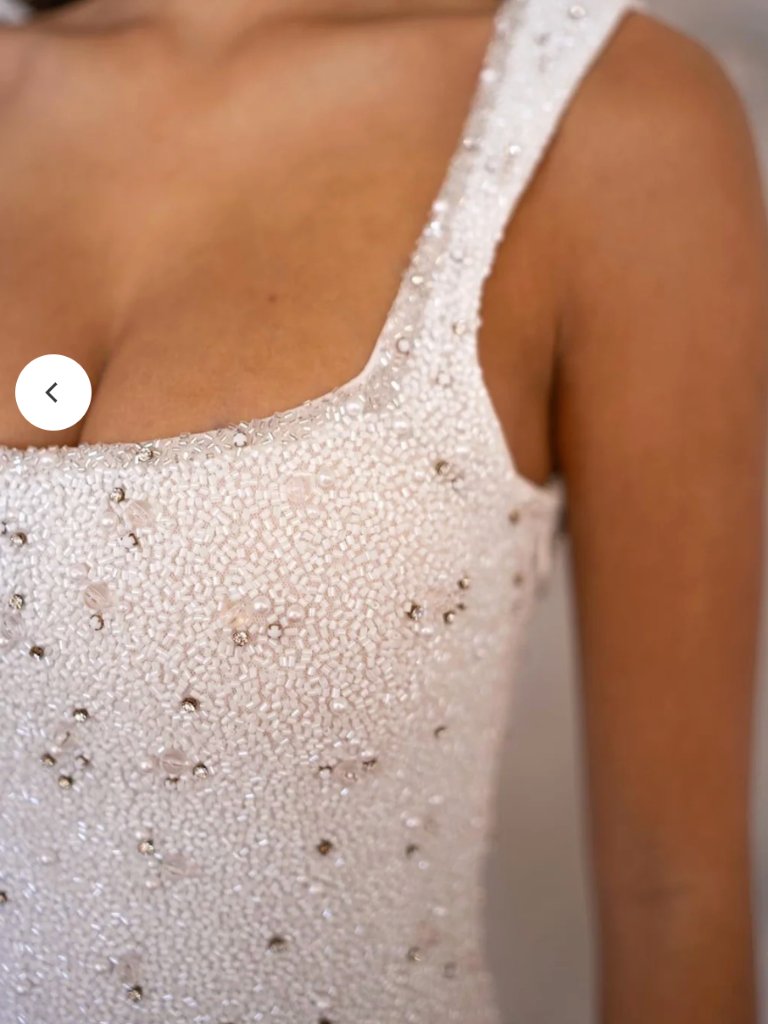 White Beaded Square Neck Mini Wedding Dress — image 4 of 5